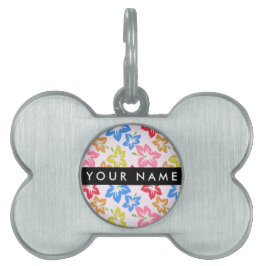 Kleurrijke Hibiscus, Bloemenpatroon, Jouw naam Huisdieren Naamplaatje