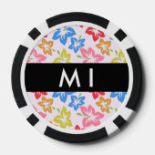 Kleurrijke Hibiscus, Bloemenpatroon, Jouw naam Poker Chips (Achterkant)