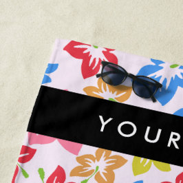 Kleurrijke Hibiscus, Bloemenpatroon, Jouw naam Strandlaken