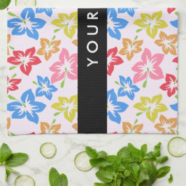 Kleurrijke Hibiscus, Bloemenpatroon, Jouw naam Theedoek