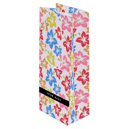 Kleurrijke Hibiscus, Bloempatroon, Je Naam Wijn Cadeautas