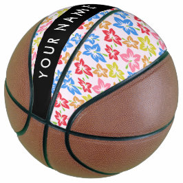Kleurrijke Hibiscus, Bloempatroon, Uw Naam Basketbal