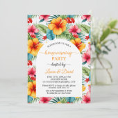 Kleurrijke Hibiscus Floral Housewarming Party Kaart (Staand voorkant)
