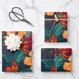 Kleurrijke Hibiscus, Geel Sinaasappel Bloemen, set Inpakpapier Vel