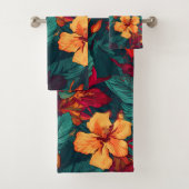 Kleurrijke Hibiscus, geel Sinaasappel Groene Bloem Bad Handdoek (Insitu)