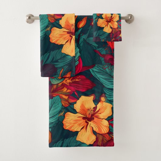 Kleurrijke Hibiscus, geel Sinaasappel Groene Bloem Bad Handdoek (Insitu)