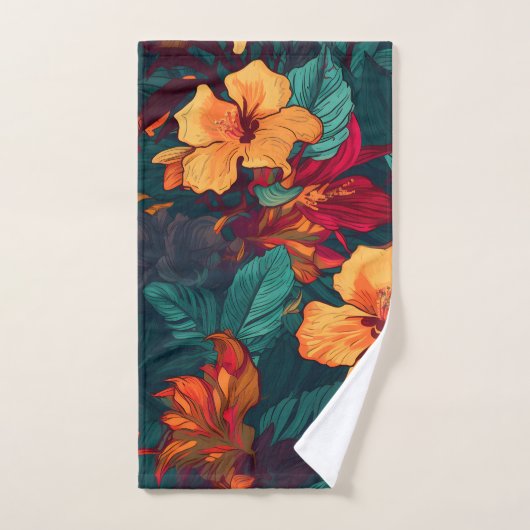Kleurrijke Hibiscus, geel Sinaasappel Groene Bloem Bad Handdoek (Handdoek)