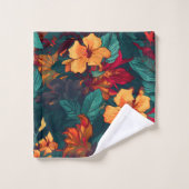 Kleurrijke Hibiscus, geel Sinaasappel Groene Bloem Bad Handdoek (Wasdoekje)