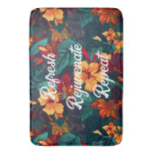 Kleurrijke Hibiscus, geel Sinaasappel Groene Bloem Badmat (Voorkant Verticaal)