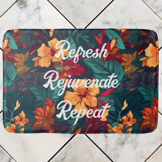 Kleurrijke Hibiscus, geel Sinaasappel Groene Bloem Badmat