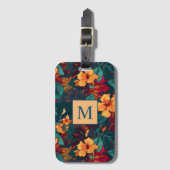 Kleurrijke Hibiscus, geel Sinaasappel Groene Bloem Bagagelabel (Voorkant (verticaal))