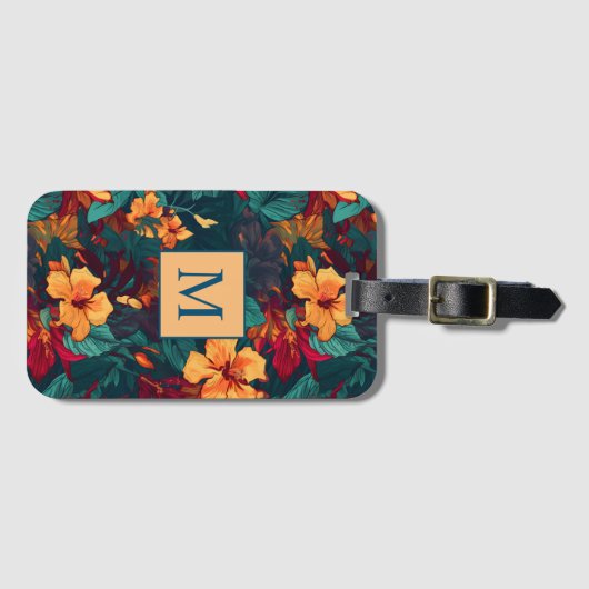 Kleurrijke Hibiscus, geel Sinaasappel Groene Bloem Bagagelabel (Voorkant (horizontaal))