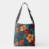Kleurrijke Hibiscus, geel Sinaasappel Groene Bloem Crossbody Tas (Voorkant)