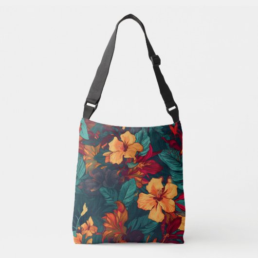 Kleurrijke Hibiscus, geel Sinaasappel Groene Bloem Crossbody Tas (Voorkant)