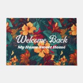 Kleurrijke Hibiscus, geel Sinaasappel Groene Bloem Deurmat (Voorkant)