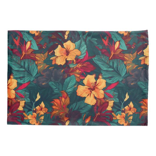 Kleurrijke Hibiscus, geel Sinaasappel Groene Bloem Kussensloop (Achterkant)