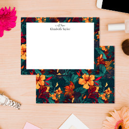 Kleurrijke Hibiscus, geel Sinaasappel Groene Bloem Notitiekaartje