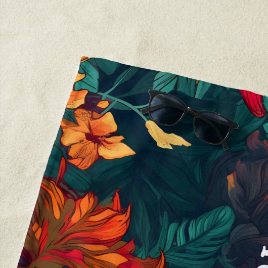 Kleurrijke Hibiscus, geel Sinaasappel Groene Bloem Strandlaken (In situ)