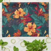 Kleurrijke Hibiscus, geel Sinaasappel Groene Bloem Theedoek (Gevouwen)