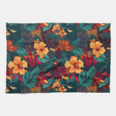 Kleurrijke Hibiscus, geel Sinaasappel Groene Bloem Theedoek (Horizontaal)