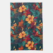 Kleurrijke Hibiscus, geel Sinaasappel Groene Bloem Theedoek (Verticaal)