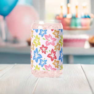 Kleurrijke hibiscus, patroon van bloemen blikvorm glas