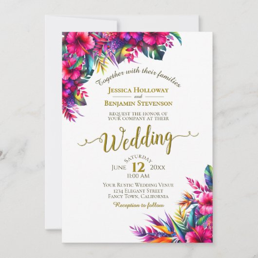 Kleurrijke Hibiscus Tropische Tuin Bloemen Huwelij Kaart (Voorkant)