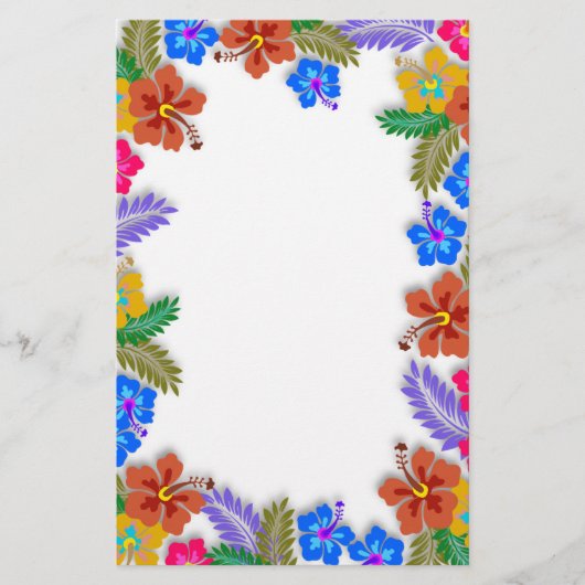 Kleurrijke Hibiscus Tuin Rand Blank White Paper Briefpapier (Voorkant)