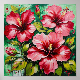 Kleurrijke Hibiscusbloei - Tropisch Bloemmotief Poster