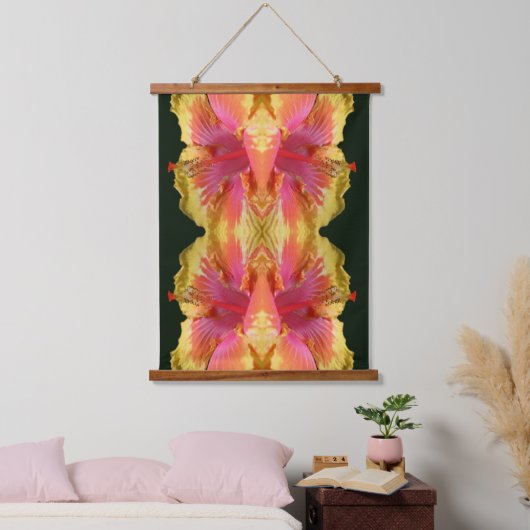 Kleurrijke Hibiscusbloem Close-up Abstract Hangend Wandkleed (Slaapkamer)
