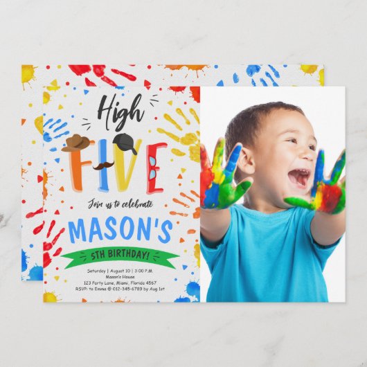 Kleurrijke High Five verjaardagsfoto Kaart (Voorkant / Achterkant)