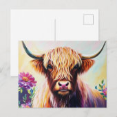 Kleurrijke Highland Koe Floral Art Briefkaart (Voorkant / Achterkant)