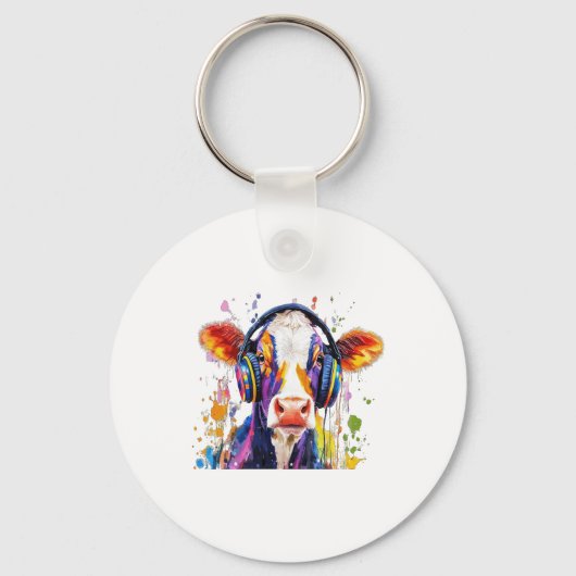 Kleurrijke Highland Koe Sleutelhanger (Voorkant)