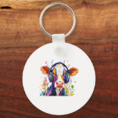 Kleurrijke Highland Koe Sleutelhanger (Voorkant)