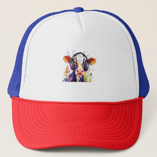 Kleurrijke Highland Koe Trucker Pet (Voorkant)