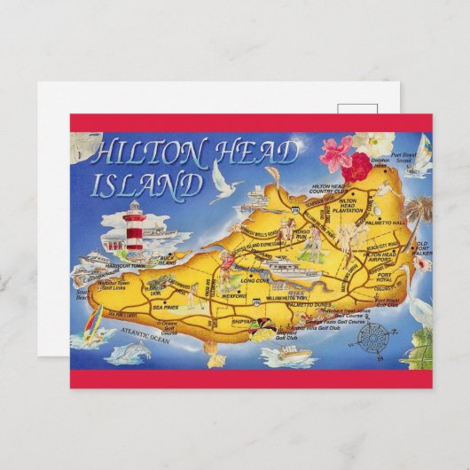 Kleurrijke Hilton Head SC Kaart (Voorkant / Achterkant)