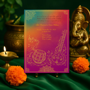 Kleurrijke hindoe-sangeet-mandala en muziekinstrum kaart
