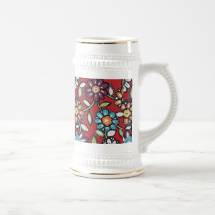 kleurrijke hippe bloemen stein bierpul