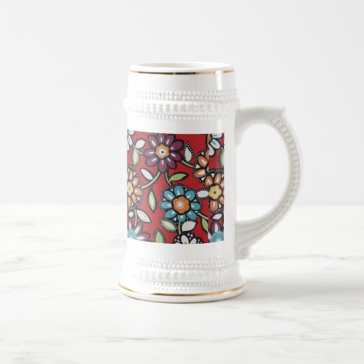 kleurrijke hippe bloemen stein bierpul (Rechts)