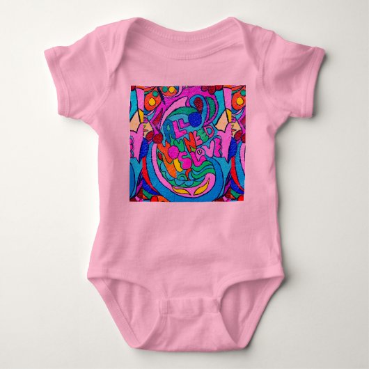 kleurrijke hippie-achtige liefdesmaker baby romper (Voorkant)