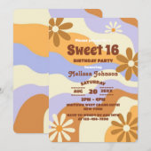 Kleurrijke Hippie Bloem Retro Groovy Sweet 16 Kaart (Voorkant / Achterkant)
