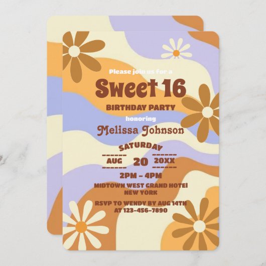 Kleurrijke Hippie Bloem Retro Groovy Sweet 16 Kaart (Voorkant / Achterkant)