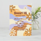 Kleurrijke Hippie Bloem Retro Groovy Sweet 16 Kaart (Staand voorkant)