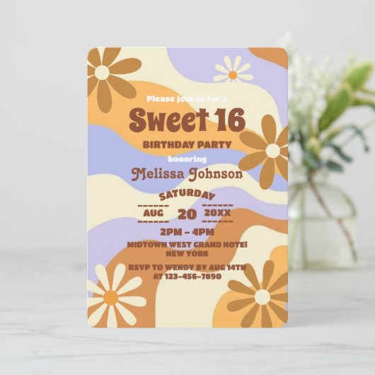 Kleurrijke Hippie Bloem Retro Groovy Sweet 16 Kaart (Staand voorkant)