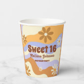 Kleurrijke Hippie Bloem Retro Groovy Sweet 16 Papieren Bekers (Achterkant)