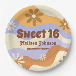 Kleurrijke Hippie Bloem Retro Groovy Sweet 16 Papieren Bordje