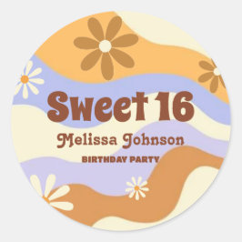 Kleurrijke Hippie Bloem Retro Groovy Sweet 16 Ronde Sticker