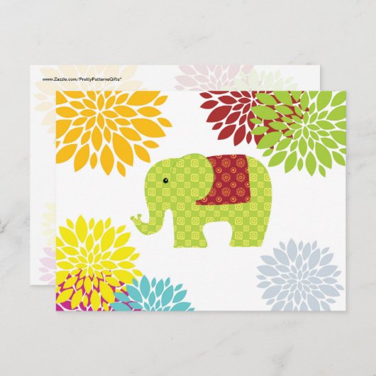  kleurrijke Hippie Elephant Flower Power Briefkaart (Voorkant / Achterkant)