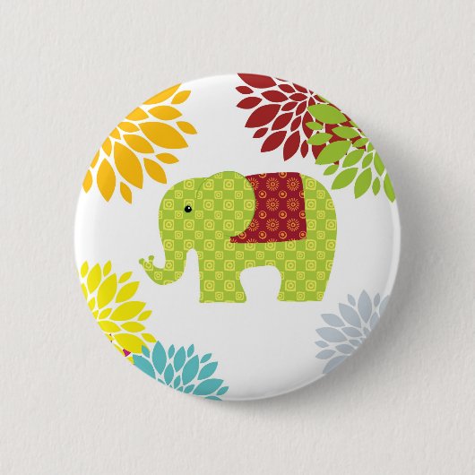 kleurrijke Hippie Elephant Flower Power Ronde Button 5,7 Cm (Voorkant)