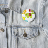 kleurrijke Hippie Elephant Flower Power Ronde Button 5,7 Cm (In situ)